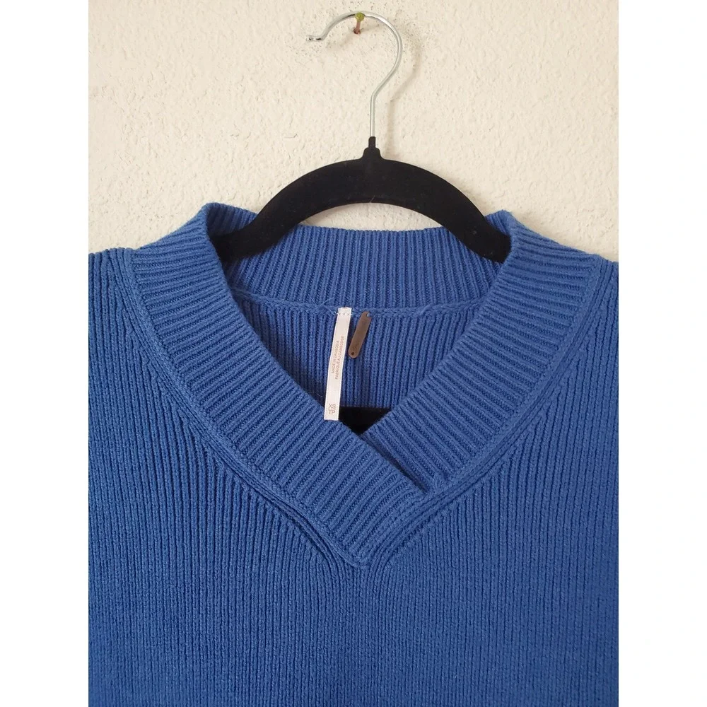 Free People Easy Street Sweater Vest Cobalt Blue Ribbed V-Neck XS OB1751760 - Picture 6 of 11